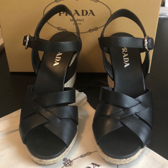 CSD PRADA Woven Leather Platform Espadrilles - Picture 2 of 8